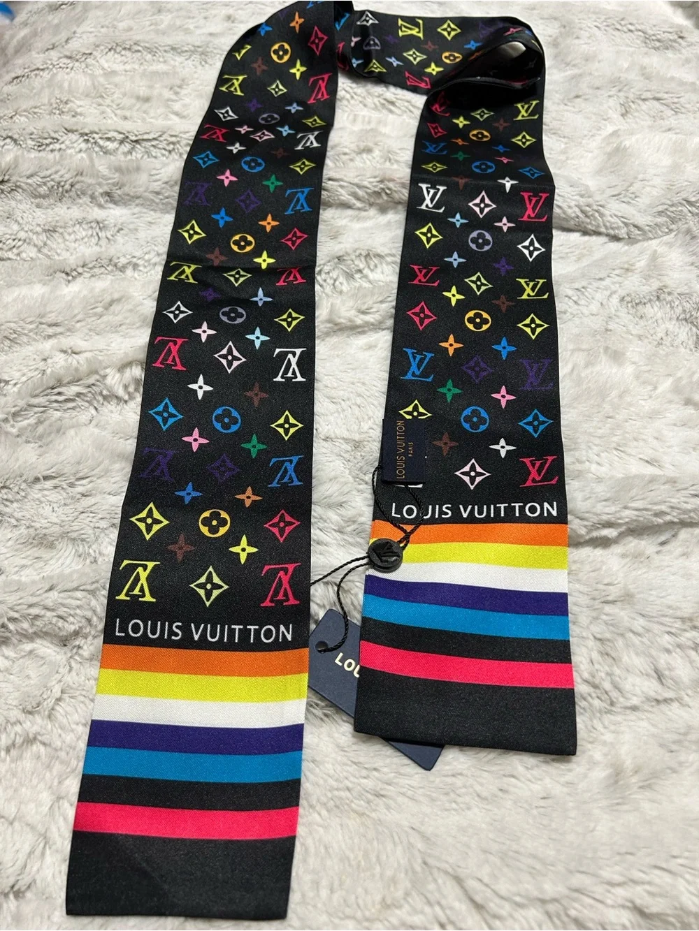 Black Multicolor Monogram Silk Twilly Scarf